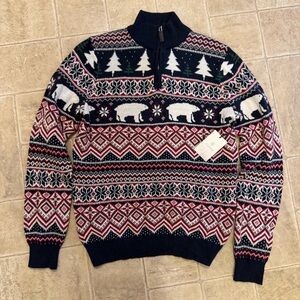 Aspen Men’s quarter zip knit Christmas winter themed sweater nwt medium